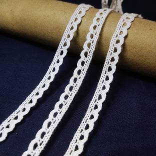 Mezin Cotton Small Crosia Gpo Lace Border for Kurtis, Dupatta, Bag, Craft Decorations (White-9mtr) Lace Reel