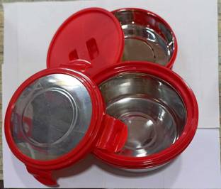 RISHABH. STEEL MATE INSULATED TIFFIN RED 2 Containers Lunch Box