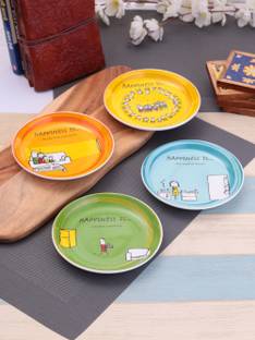CLAY CRAFT Happiness Is...Multicolor Snack Small Plates - Set of 4 Quarter Plate