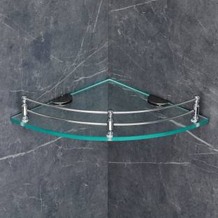 RGFASHION Transparent Glass Corner Shelf with Mounting Bracket/Corner Shelf for Bathroom Glass, Steel Wall Shelf