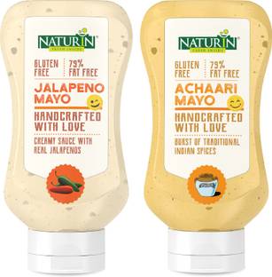 Naturin Combo Pack of 2- Jalapeno Mayo 290g and Achaari Mayo 290g | Mayonnaise Sauce & Dip