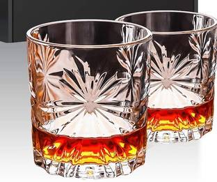 JIGSHTIAL (Pack of 2) Whiskey Crystal Rocks Glasses Heavy Base 300 ML Glass Set Water/Juice Glass