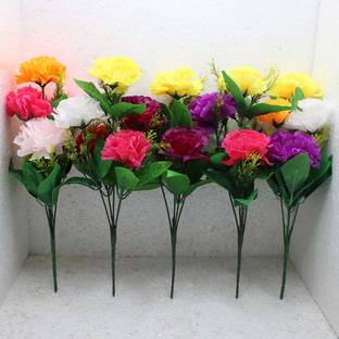 TFH Artificial Flower Bunch For Party Birthday Decoration Pack Of-5 Multicolor Carnations Artificial Flower