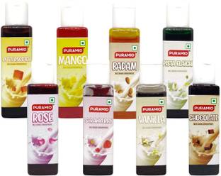 PURAMIO Milk Shake Mix |Soft Drink, (Pack of 8 Flavour) Each, 30ml Badam, Rose, Pista Elaichi, Mango, Strawberry, Vanilla, Chocolate, Buttersctoch