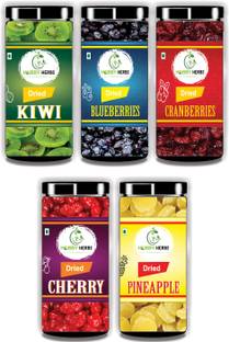 Hobby Herbs Combo of Dried Kiwi , Pineapple , Cherry , Blueberries & Cranberries 500g | Kiwi, Pineapple, Cherries, Cranberries, Blueberry