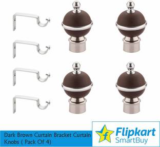 Flipkart SmartBuy Brown, Silver Rod Rail Bracket, Curtain Hooks, Curtain Knobs Metal