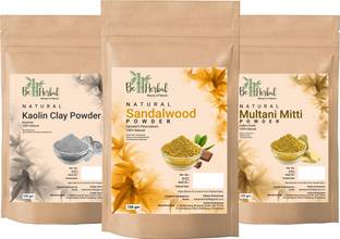 BE HERBAL Organic Kaolin Clay+Multani Mitti+Sandalwood Powder Combo-Set of 3 For Face&Skin