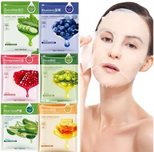 Hchana Facial sheet mask for glowing brightening deep cleansing skin serum mask combo set for men women(pack of 6)