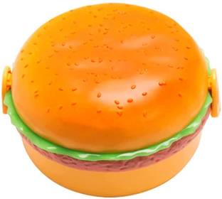 Sanchi Creation Burger Shape Leak Proof Plastic Box with 3 Layer 4 Compartments & 2 Spoons 3 Containers Lunch Box