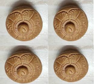 Khamma Ghanni Handicrafts Wooden Carving Round kumkum Hand Work- Sindoor Box (Brown, Small) set of 4 Decorative Showpiece  -  4 cm