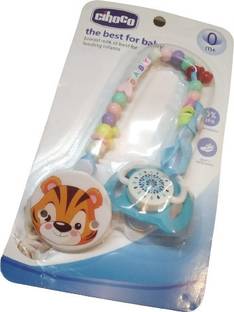 little monkeys baby Cartoon Design Silicone Pacifier/Soother with Holder Chain and Clip - blue Teether