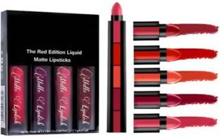 Jollity Sensational Liquid Matte Lipsticks 4 Piece + 5 IN 1 Cremmy Lipstick Red
