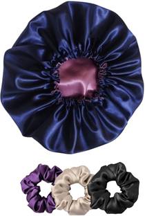Attune Handmade Silk Satin Hair Bonnet withScrunchies Reversible Haircap sleeping Hair Accessory Set