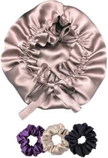 Attune Handmade satin Bonnet for sleeping with adjustable Tie band bonnet for crulyhair