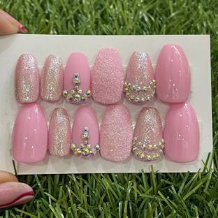 AMOK STORE false nail kit Hand made nail tip reusable acrylic nail art color fake nail set Pink