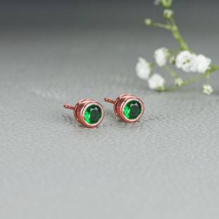 GIVA Sterling Silver Rose Gold Emerald Green Studs for Girls and Womens Zircon Sterling Silver Stud Earring