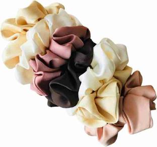 Grazy Silk Scrunchies Hair Hair Bands Set of 7 pcs Rubber Band (White, Pink) Rubber band Rubber Band