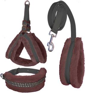 ALCAZAR Fur Harness, Leash & Collar Combo Set (Recommanded for 15-25KG PET) Adjustable Dog Harness & Leash