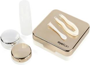 SHOPOWARE Plastic Eyekan Travel Contact Lens Case Box with Mirror (GOLD) (Pack of: 1)