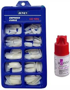 ZOVLY Fake Acrylic Artificial Nails With Gum Cream White WHITE