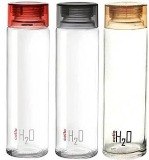 cello H2O Glass Water Bottle Pack of 3,1000ml,Multicolor 920 ml Bottle