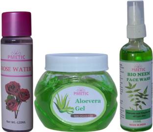 pmetic 100ml Rose Water,100ml Neem ,200Gm Aloevera Gel For Face Face Wash