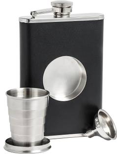 Nexshop ™Hip Flask, Built-in Collapsible 2 Oz Shot Glass Flask Funnel Leather Coated Stainless Steel Hip Flask