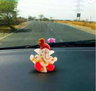 kakajiji Handicraft Pagdi Ganesha Statue 2.5 Inches For Car Dashboard ( Multicolor ) Decorative Showpiece  -  5.6 cm