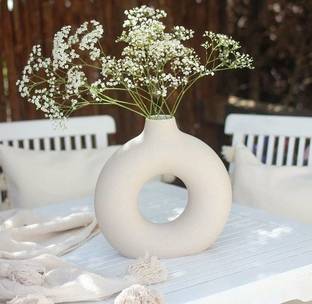 DINE HOUR WHITE DONUT VASE ( MEDIUM - 10 INCHES ) PACK OF 1 Ceramic Vase