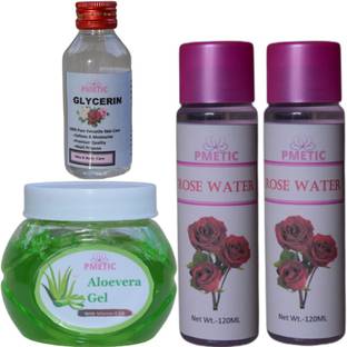 pmetic 200ml Rose Water, 200Gm Aloevera Gel,100ml Glycerin For Face Face Wash