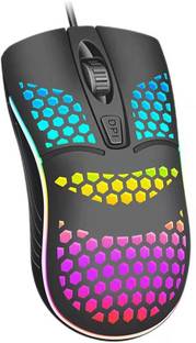 ENTWINO USB Mouse for Laptop/Computer, Honeycomb Design, Colorful Lights, DPI Button Wired Ambidextrous Optical  Gaming Mouse