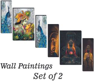 WALLMAX Buddha And Radha Krishna Digital Reprint 18 inch x 12 inch Painting
