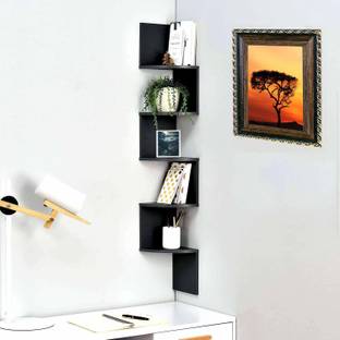 woodinzo Corner Hanging Shelf for Living Room | Zig Zag Home Decor Floating Display Rack MDF (Medium Density Fiber) Wall Shelf