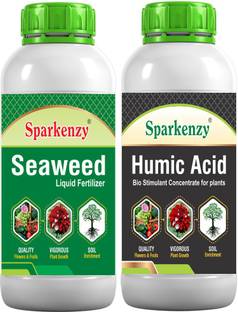 SparKenzy Liquid Seaweed Extract + Humic Acid Organic and Water Soluble -(100ml+100ml) Fertilizer, Manure, Potting Mixture