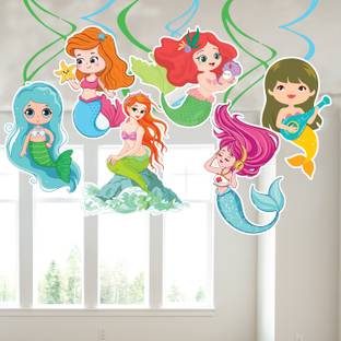 ZYOZI Mermaid Hanging Swirl Decorations,6 PCS Double Sided Print Mermaid Themed Swirls