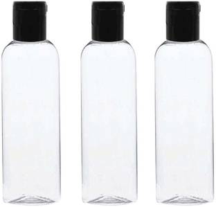 Reja 200 ml Empty Clear Round Bottle with Black Flip Top Cap (Pack of 3 ) 200 ml Bottle