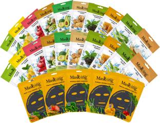 MasKing Beauty Diva Charcoal Facial sheet Mask for Skin Lightening, Glowing, Nourishing & Brightening for women and men Combo Pack of 25