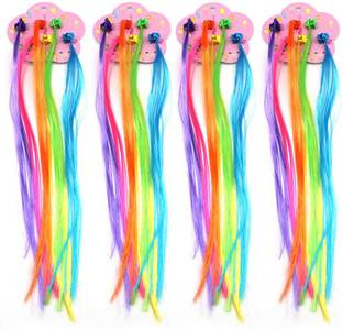 Ghelonadi Hair extensions with Clip Hair Extensions Multi Colored Straight Wigs for Girls Braid Extension
