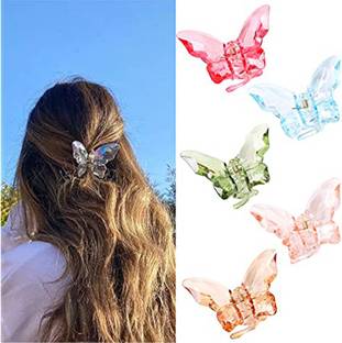 Myra Collection Pack of 5 Pcs Korean Colorful Clear Plastic Big Butterfly Hair Clip Hair Clip