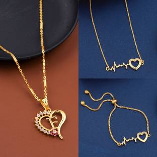 BOGHRA SALES Excellent F Letter Micro Gold Plated Combo Necklace Chain for Women and Girls Diamond, Ruby Gold-plated Plated Alloy Necklace