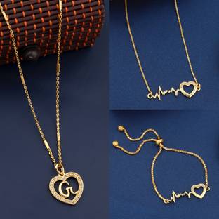 BOGHRA SALES Excellent G Letter Micro Gold Plated Combo Necklace Chain for Women and Girls Diamond, Ruby Gold-plated Plated Alloy Necklace