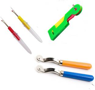 Crafts Haveli 3 Items Combo : 2 Seam Ripper, 2 Tracing Wheel & 1 Adv Needle Threader Sewing Kit