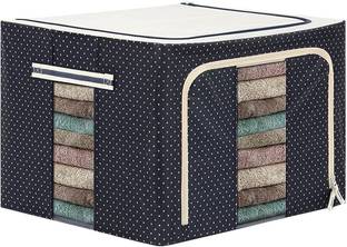 avnish Storage Cover 66L Fabric Foldable Box Steel Frame Collapsible Wardrobe Storage Organizer Bag for Saree, Shirt, Blankets and Bed Sheet Storing Bag for with Zip (Pack of 1)