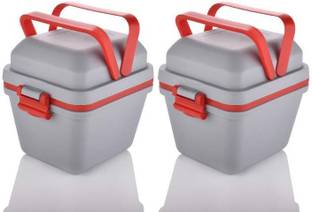 MADHULI 3 Compartment Lunch Box Set With Handle & Push Lock Tiffin Box, Pack Of 2 3 Containers Lunch Box