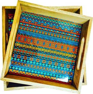 Gayatri Handicraft Printed Food Serving Tray Set of 2 I Vintage Flower Theme II Decorative I(12X12) Tray