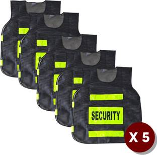 HEALTH SAFE Polyster Black Security Print Reflective Safety Jacket with Velcro Clousure Safety Jacket