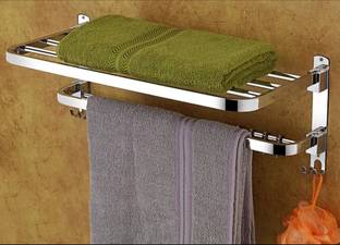 Well Set New Look 304 Grade Dual Folding Rack for Bathroom SILVER Towel Holder