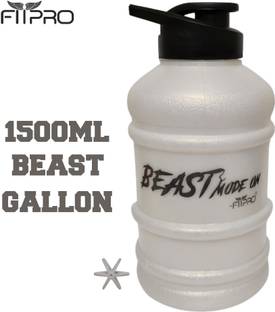 FitPro BEAST 1.5L SPORTS GALLON WATER BOTTLE FOR GYM SHAKER WITH MIXER BALL PEARL WHITE 1500 ml Plastic Shaker