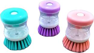 AKOSHA Plastic Wash Basin Brush Cleaner with Liquid Soap Dispenser (Multicolour) Plastic Wet and Dry Brush