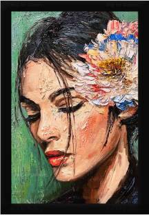 Braj Art Gallery Canvas Acrylic Painting Shy Girl Wearing Flower Crown Photo Frame Digital Reprint 19.5 inch x 13.5 inch Painting